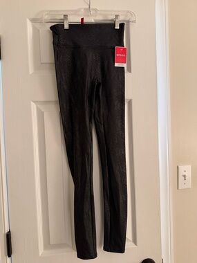 SPANX faux leather leggings: snakeskin print